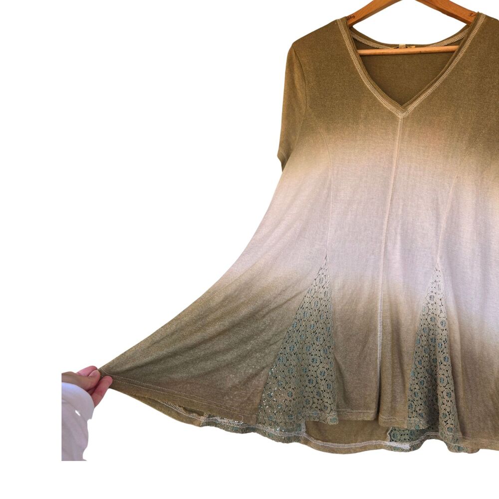 Enchanted Goblincore Moss Green Forest Fairy Raw Hem V Neck Boho tShirt Dress